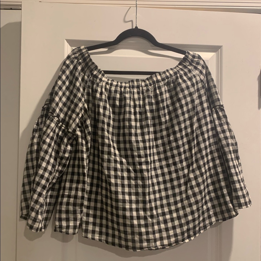 Who What Wear Gingham Off-The-Shoulder Top